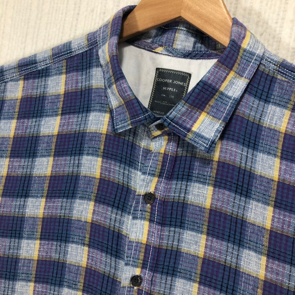 Cooper Jones Supply Plaid Shirt Mens XLT Tall Short Sleeve Button Up‎ Blue
